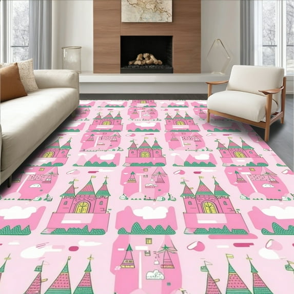 ODIKA 4'x6' Machine Washable Non-Slip Area Rug, Whimsical Pink Fantasy High Traffic Rug, Pink, 13455