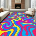 thumbnail image 1 of Flatwoven High Traffic Area Rug, Whimsical Ribbon Swirls with Layered Prism Hues and Delicate Overlapping Shapes, Non Slip, Stain Resistant, Washable Area Rugs for Living Room, Bedroom(Red, 8X8), 1 of 8