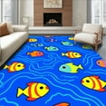 thumbnail image 1 of ODIKA 6' Machine Washable Non-Slip Area Rug, Whimsical School of Fish in Playful Abstract Arrangement High Traffic Rug, Blue, 300886, 1 of 7