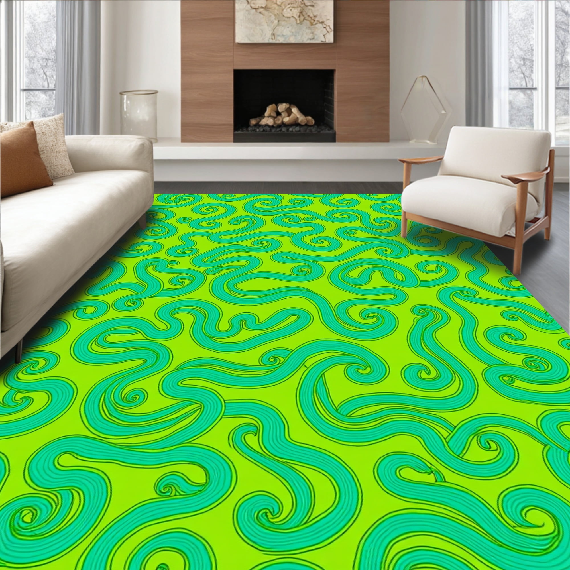 ODIKA 8'x8' Machine Washable Non-Slip Area Rug, Whimsical Snake Dance ...