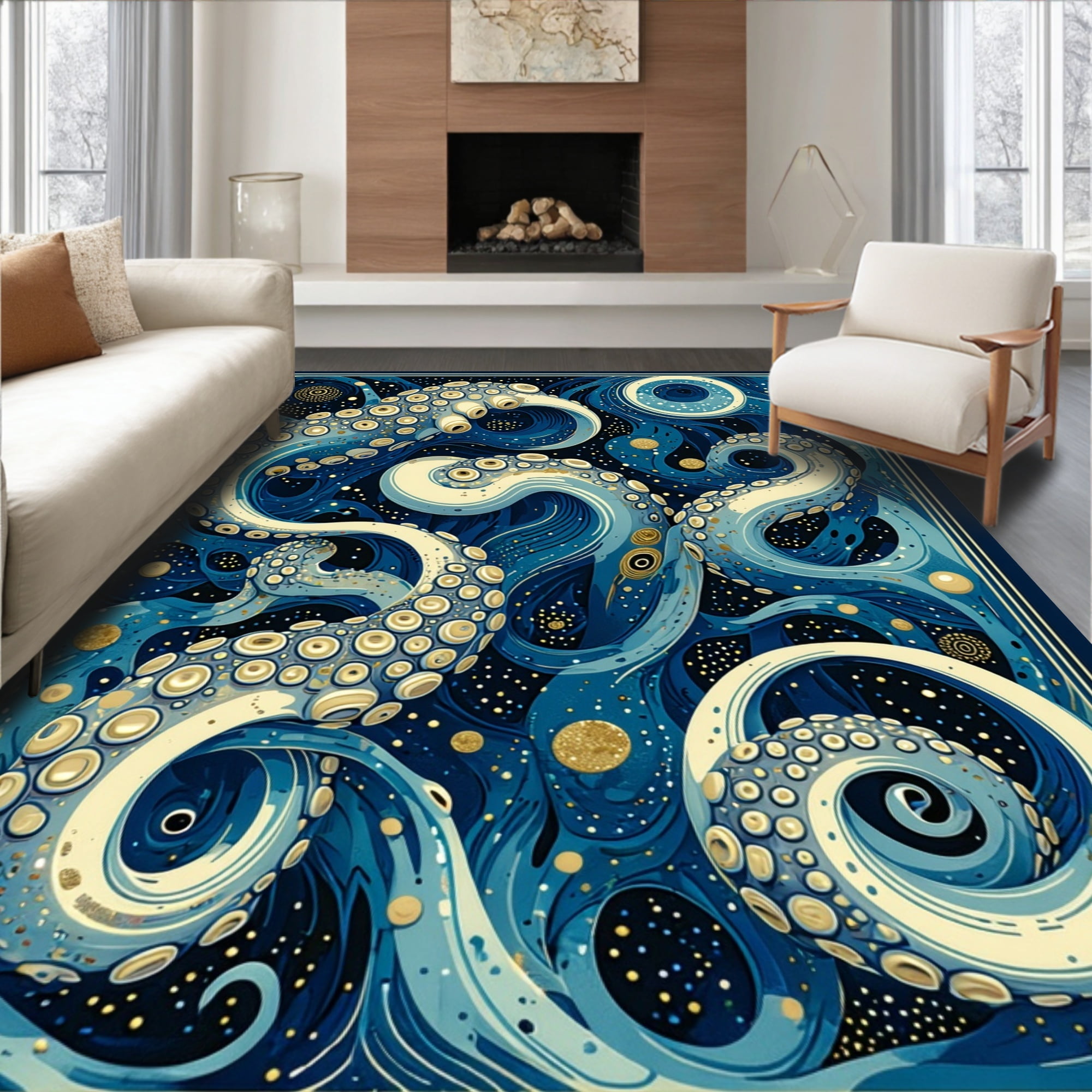 Flatwoven High Traffic Area Rug, Whimsical Tentacle Medley with ...