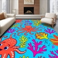 thumbnail image 1 of Flatwoven High Traffic Area Rug, Whimsical Underwater Playful Aquatic Scene, Non Slip, Stain Resistant, Washable Area Rugs for Living Room, Bedroom(Blue, 8), 1 of 8