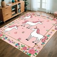 thumbnail image 1 of ODIKA 8'x10' Machine Washable Non-Slip Area Rug, Whimsical Unicorn Parade Amid Blooming Spring Garden High Traffic Rug, Pink, 317491, 1 of 7