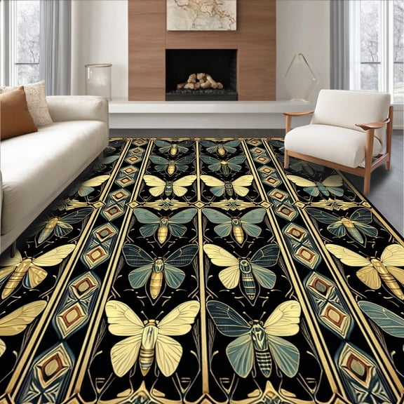 ODIKA 4'x6' Machine Washable Non-Slip Area Rug, Whimsical Winged Things Accent High Traffic Rug, Blue, 279274
