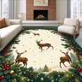 thumbnail image 1 of ODIKA 8'x10' Machine Washable Non-Slip Area Rug, Whimsical Yuletide Forest with Dancing Deer and Wreath Scrollwork High Traffic Rug, Brown, 147499, 1 of 7