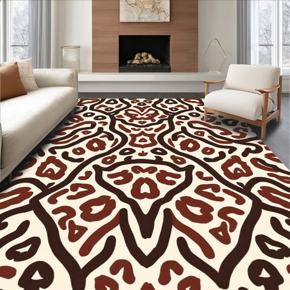 Flatwoven High Traffic Area Rug, Wild Spotted Hide Abstract Spots, Non Slip, Stain Resistant, Washable Area Rugs for Living Room, Bedroom(Brown, 4X6)