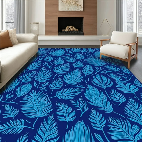 ODIKA 5'x7' Machine Washable Non-Slip Area Rug, Wilderness Oasis Verdant High Traffic Rug, Blue, 295292