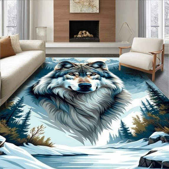 ODIKA 6'x9' Machine Washable Non-Slip Area Rug, Wilderness Spirit Print and Decorative Pillow for High Traffic Rug, Gray, 108637