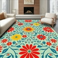 thumbnail image 1 of ODIKA 6'x9' Machine Washable Non-Slip Area Rug, Wildflower Meadow Floral Interlocking High Traffic Rug, Red, 306700, 1 of 7