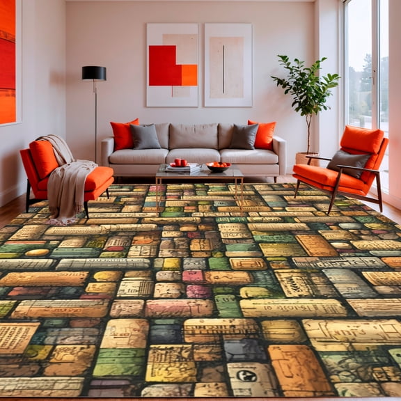ODIKA 8'x10' Machine Washable Non-Slip Area Rug, Wine Not Playful Entry for the Perfect Hosts and High Traffic Rug, Brown, 118514