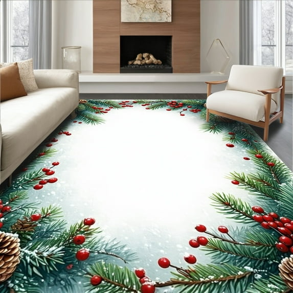 Flatwoven High Traffic Area Rug, Winter Solstice Evergreen Branch ...