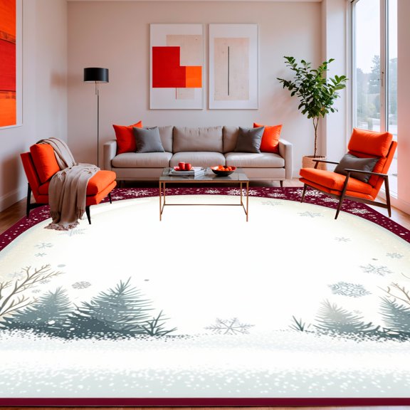 Flatwoven High Traffic Area Rug, Winter Wonderland Snow Globe Design Rug with Elegant White Flakes, Non Slip, Stain Resistant, Washable Area Rugs for Living Room, Bedroom(Red, 2X3)