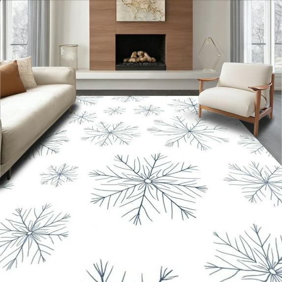 Flatwoven High Traffic Area Rug, Winter Wonderland Snowflake Design ...