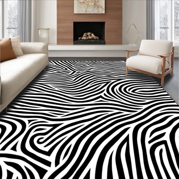ODIKA 2'x3' Machine Washable Non-Slip Area Rug, Zebra Hide Inspired High Traffic Rug, Black, 291758