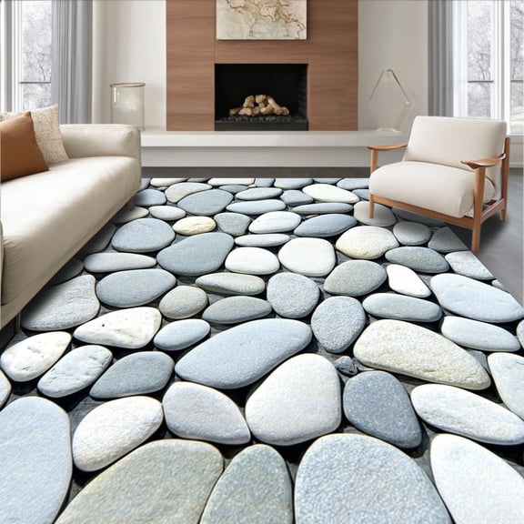 ODIKA 8'x10' Machine Washable Non-Slip Area Rug, Zen Pebble Bath Serene Grey for Bathroom High Traffic Rug, Gray, 82596