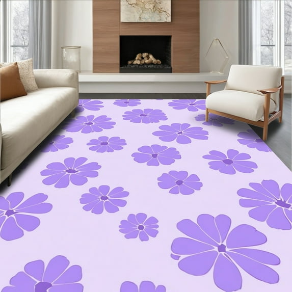 ODIKA 3'x5' Machine Washable Non-Slip Area Rug, Zen Pebble Path with Harmonious High Traffic Rug, Purple, 288844