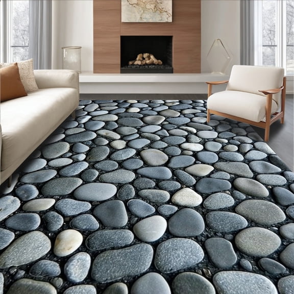 ODIKA 4'x6' Machine Washable Non-Slip Area Rug, Zen Stone for Hardwood Protection Serene Desk Chair Floor High Traffic Rug, Gray, 103502