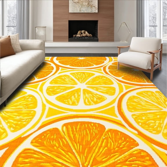 Flatwoven High Traffic Area Rug, Zesty Citrus Slice – Fresh Fruit Accent, Non Slip, Stain Resistant, Washable Area Rugs for Living Room, Bedroom(Orange, 2X3)