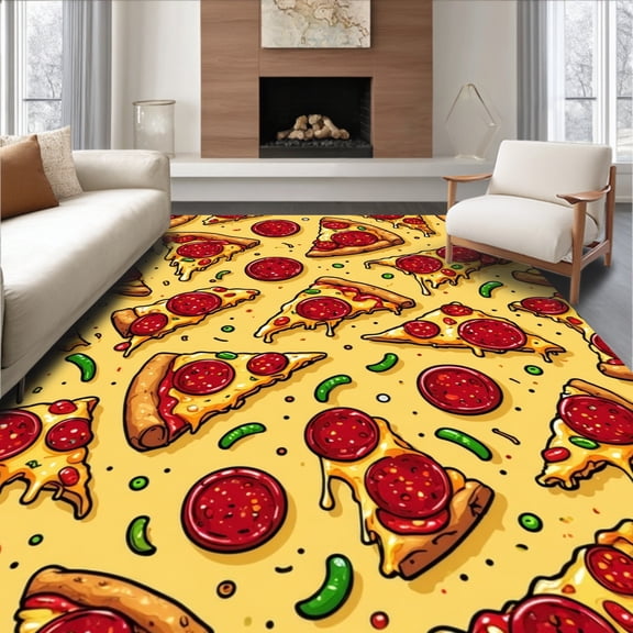 Flatwoven High Traffic Area Rug, Zesty Slice Playland Round Foodie for Fun, Non Slip, Stain Resistant, Washable Area Rugs for Living Room, Bedroom(Yellow, 2X3)