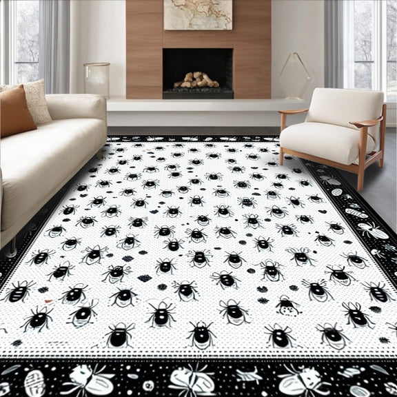 ODIKA 8'x10' Machine Washable Non-Slip Area Rug, with Whimsical Bug Design High Traffic Rug, Black, 83013
