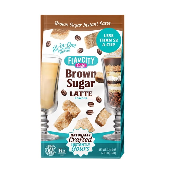 FlavCity Caf Brown Sugar Latte - Flavored Instant Coffee Powder Mix with Grass-Fed Whole Milk & Real Molasses - Instant Latte Made from Real Ingredients - All In One, Just Add Water (20 Servings)