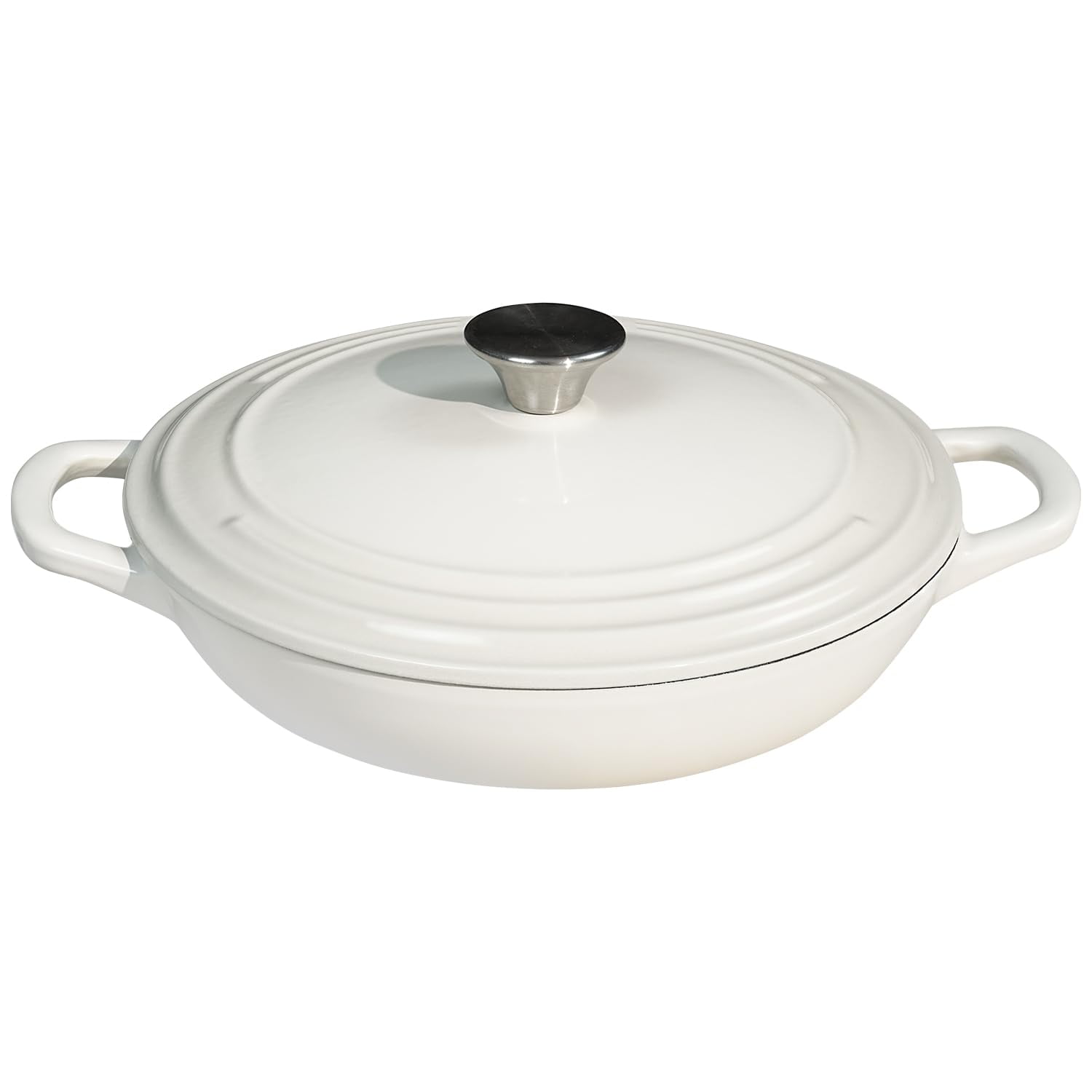 Flavehc Braiser Enameled Cast Iron Braiser 3 qt Braiser Pan with Lid White Shallow Cast Iron Casserole Braiser Pan with Handels - Walmart.com