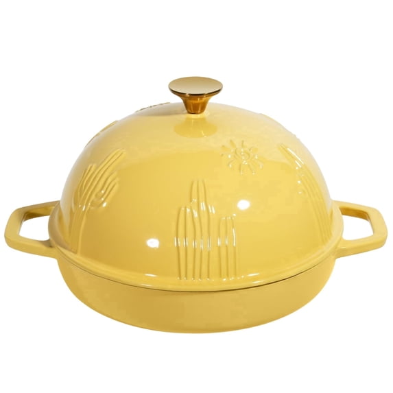 Flavehc Bread Oven Cast Iron Bread Dutch Oven with Cloche Lid for Bread Baking Yellow Enameled Cast Iron Bread Oven with Dome Lid for Sourdough