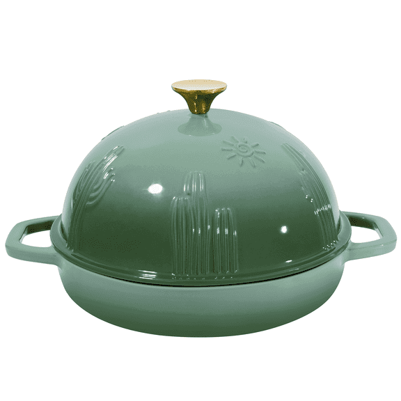 Flavehc Bread Oven Cast Iron Bread Dutch Oven with Cloche Lid for Bread Baking Green Enameled Cast Iron Bread Oven with Dome Lid for Sourdough
