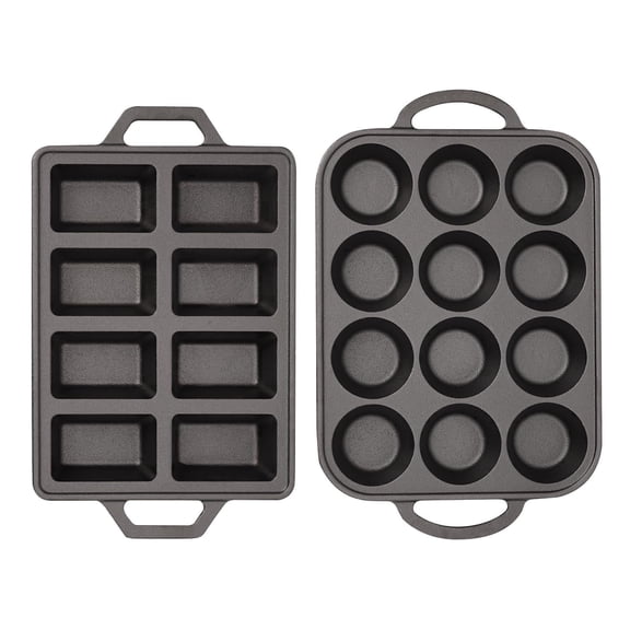 Flavehc Cast Iron Muffin Pans 12 Cup and Cast Iron Mini Loaf Pans 8 Cavity Regular Size Cupcake Pan Pre-Seasoned Loaf Pans Molds for Baking