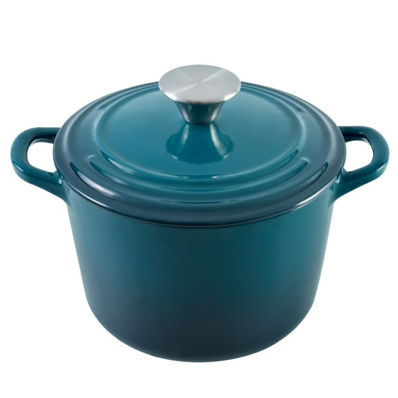 Flavehc Dutch Oven Pot with Lid 1.8 qt Cast Iron Dutch Oven for Bread Baking Pink Enameled Cast Iron Rice Pot with Handels，DarkCyan