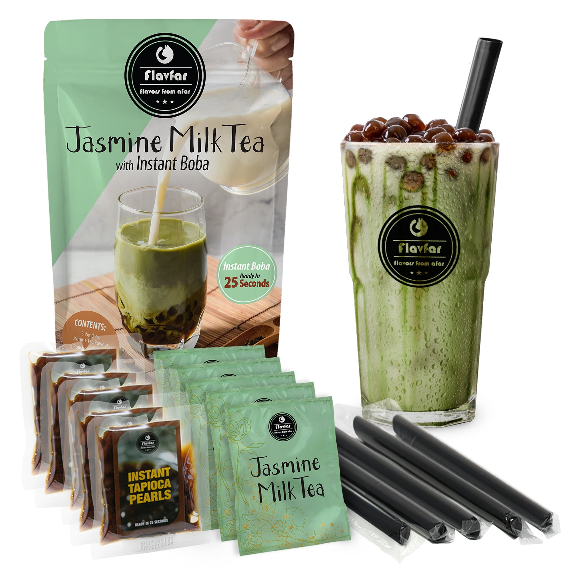 Flavfar Jasmine Milk Tea with Instant Tapioca Pearls 5 Pack
