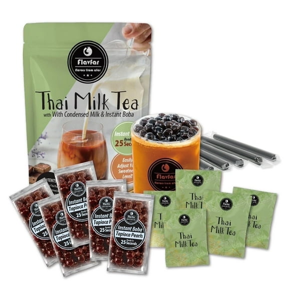 Flavfar Thai Milk Tea with Tapioca Pearls, 5 Servings, Low Calorie