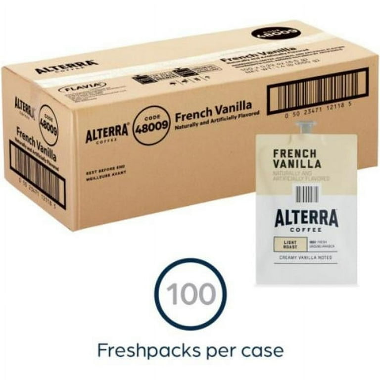 Alterra French Vanilla Coffee Freshpack, French Vanilla, 0.23 oz Pouch, 100/Carton Alterra French Vanilla Coffee Freshpack, French Vanilla, 0.23 oz Pouch, 100/Carton