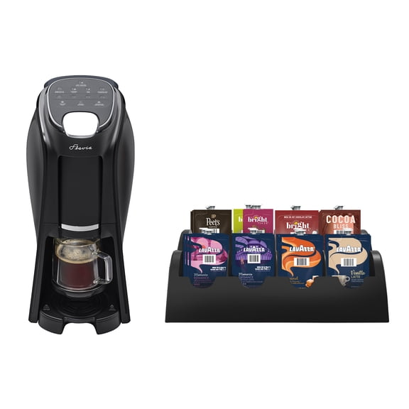 Flavia Aroma Brewer Bundle with 84 Freshpacks and 1 Merchandiser - Coffee Machine, Makes Coffee, Lattes, Tea, and other Hot or Iced Beverages with Single-Serve Freshpacks, Multiple Brew Sizes, Black