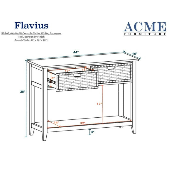 ACME Flavius 2-Drawer Wooden Console Table in White