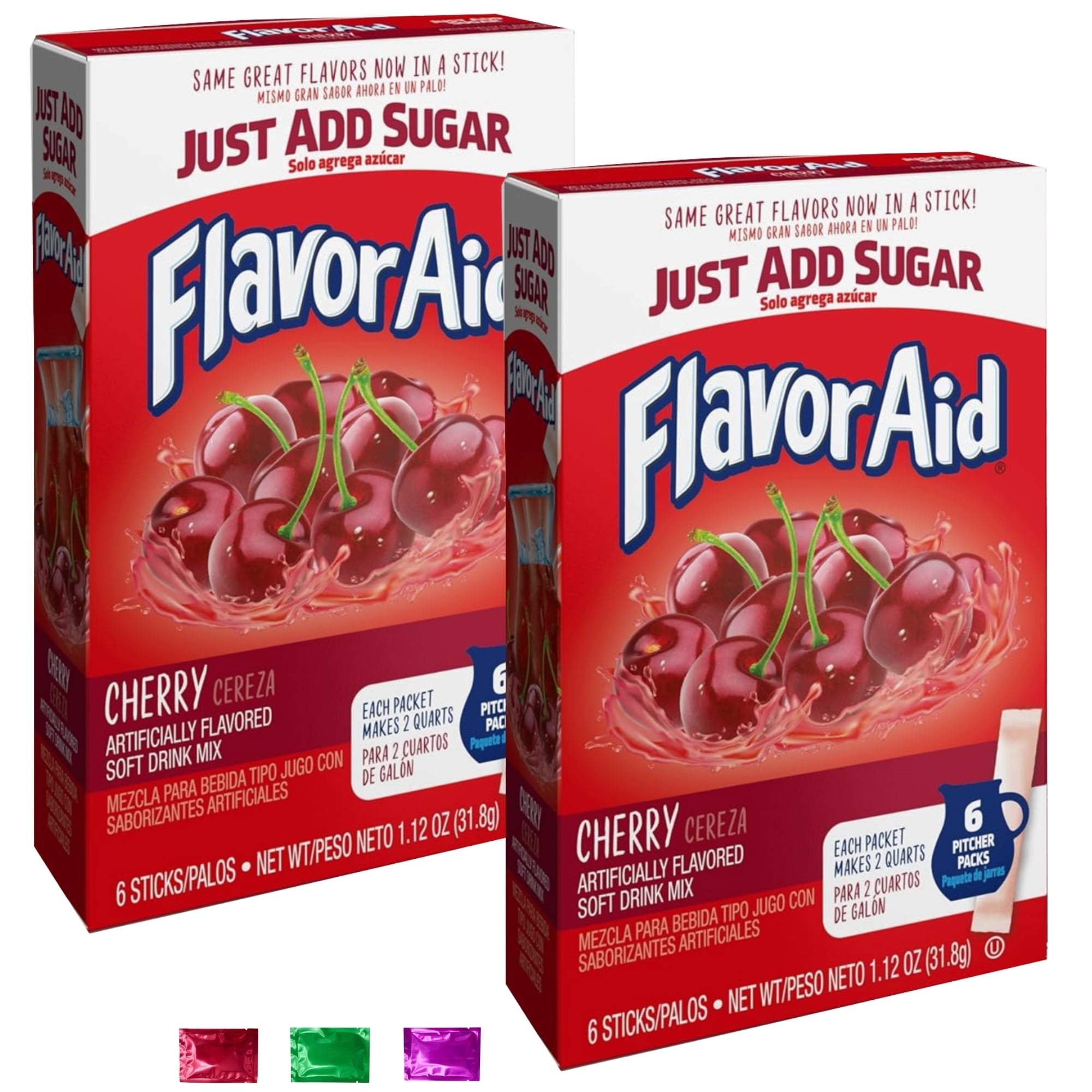 Flavor Aid Cherry Unsweetened Drink Mix Pitcher Packets (12 Servings Total, 2 Boxes) No Sugar No Calories Powdered Drink Mix Sticks for Travel Gym Beach Pool w/ Snoep in Beperkte Oplage