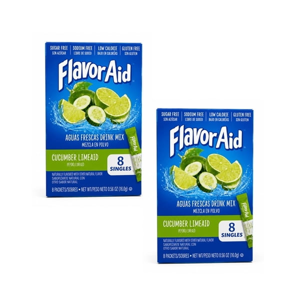 Flavor Aid Cucumber Limeaid Drink Mix Sticks Sugar Free 8 Count 2 Boxes