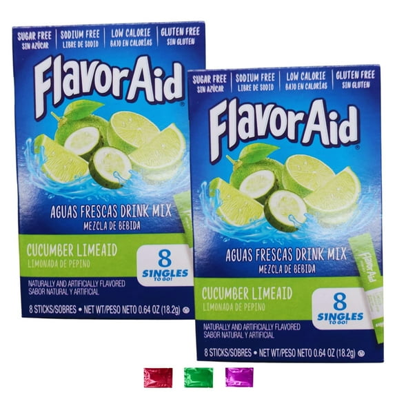 Flavor Aid Cucumber Limeaid Singles Drink Mix, 16 Servings Total, 2 Boxes, Water Drink Mix Powder Packets, Lime Watertok Hydration Refreshing Beverage w/ Snoep in Beperkte Oplage