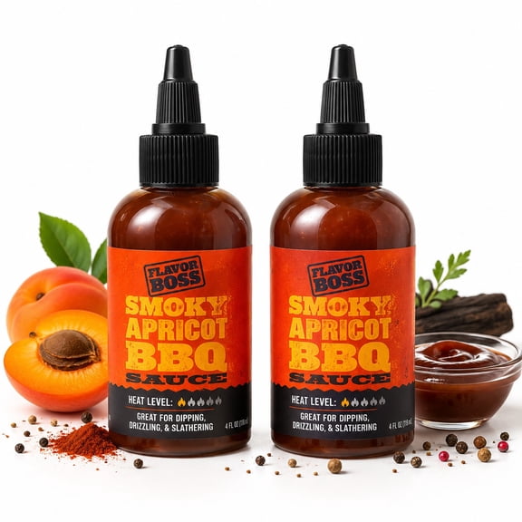 Flavor Boss Smoky Apricot BBQ Sauce, Sweet & Smoky BBQ Sauce for Dipping, Drizzling & Slathering, Mild Heat, 4 fl oz Bottles, 2 Pack