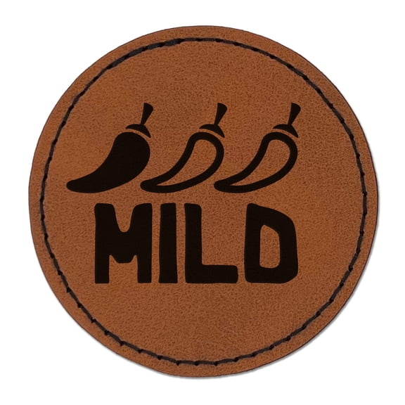 Flavor Mild 2.5" Faux Leather Round Engraved Iron-On Patch - Brown