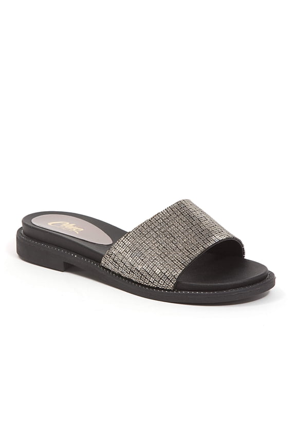 Low heel open toe one band strass stones slide, FLAVOR BLACK 6