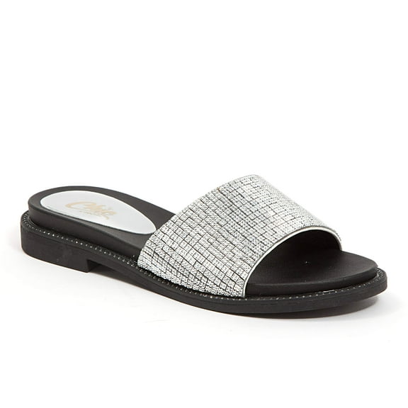 LADY COUTURE Low heel open toe one band strass stones slide, FLAVOR SILVER 7