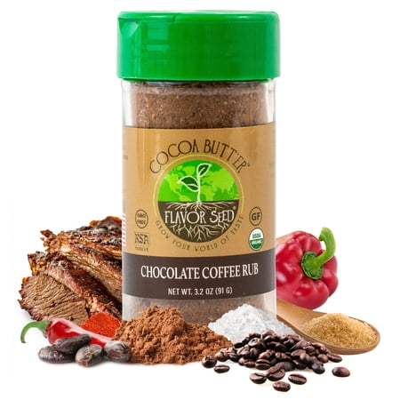 Flavor Seed Cocoa Butt'Er Organic Chocolate Coffee Brisket Rub & Butt Rub Seasoning. Gourmet Spice Mix for Cooking, Grilling & BBQ. Preservative Free, Non GMO, 3.2 oz Shaker Jar