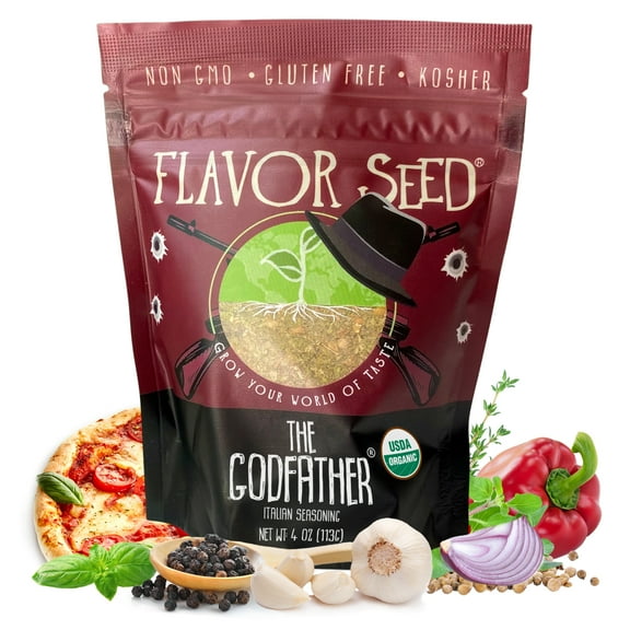 Flavor Seed Godfather Organic Italian Seasoning for Pasta Salad, Tomato Sauces, Pizza Toppings & Salad, Mediterranean Herbs & Spices, 4 oz Pouch