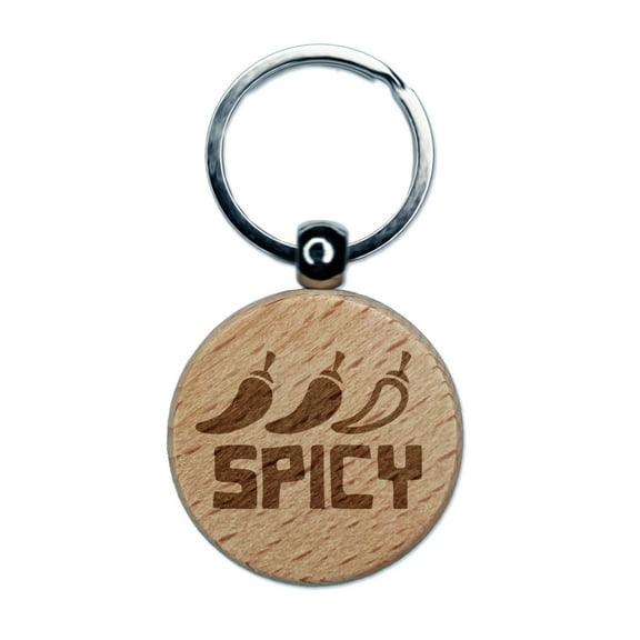 Flavor Spicy Round Keychain Charm Tag - Engraved Wood