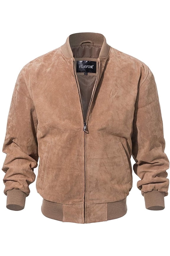 Men's Baseball Leather Jacket Vintage bomber Suede Jackets (XL, Cognac)