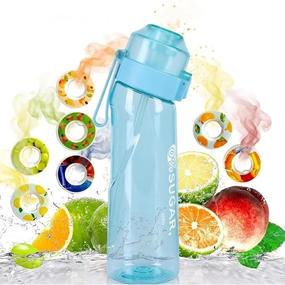 Flavor Water Bottle With 7 Pcs Interchangeable Flavor Rings, Heat Resistant Design, 0 Sugar 0 Calorie, Outdoor Sports and Gym