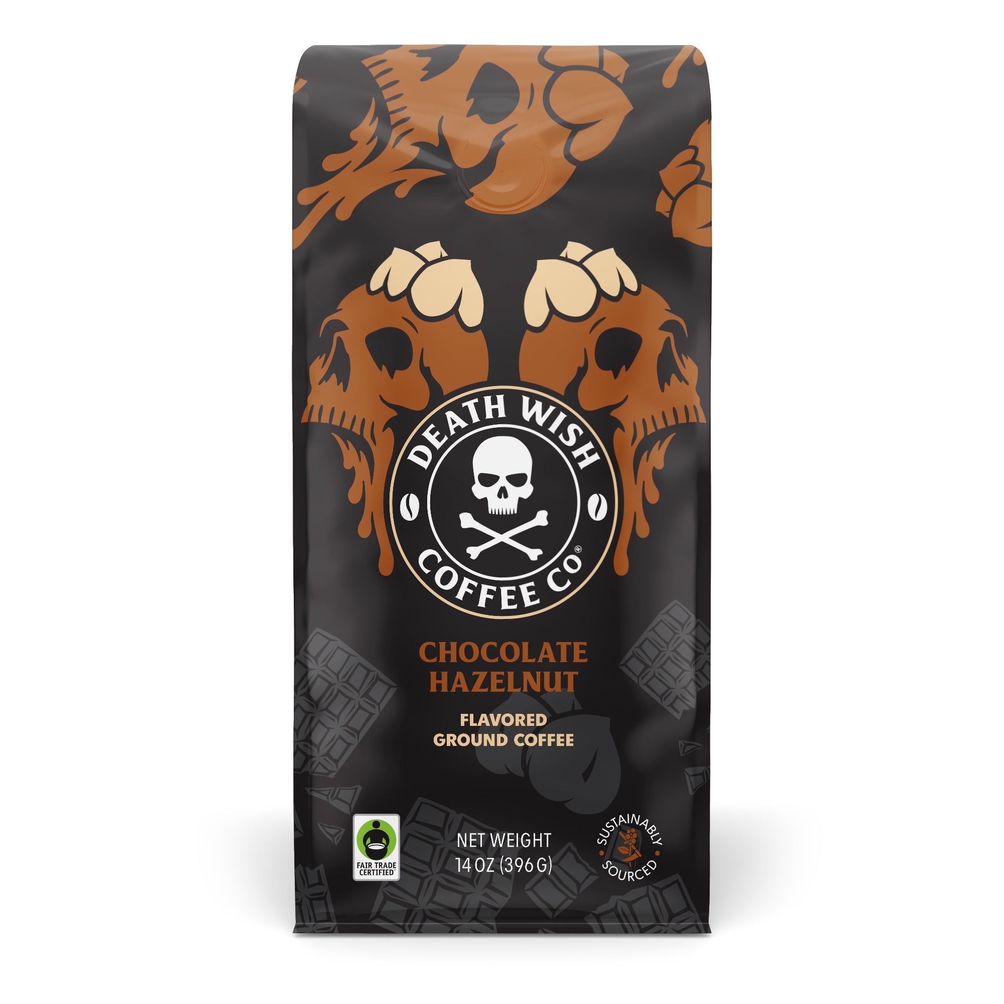 Death Wish Coffee Chocolate Hazelnut Ground Coffee, Fair Trade, 14oz