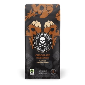Death Wish Coffee Chocolate Hazelnut Ground Coffee, Fair Trade, Natural Flavors, No Allergens, 14 oz