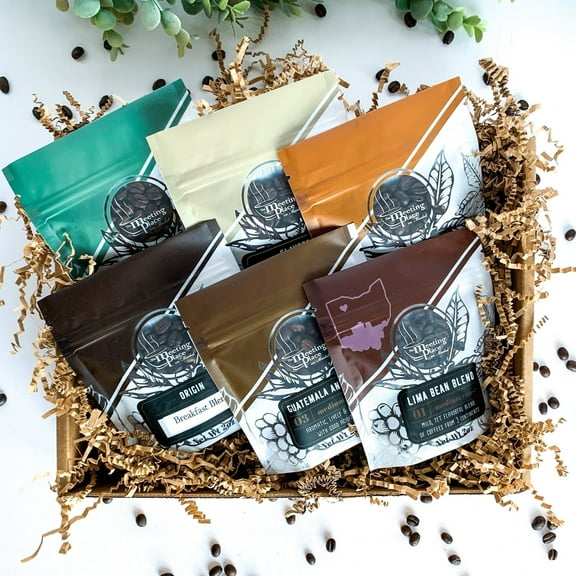 Flavored Coffee Lover's Sampler, Set of 6 Gourmet Flavors in Gift Box with Ribbon